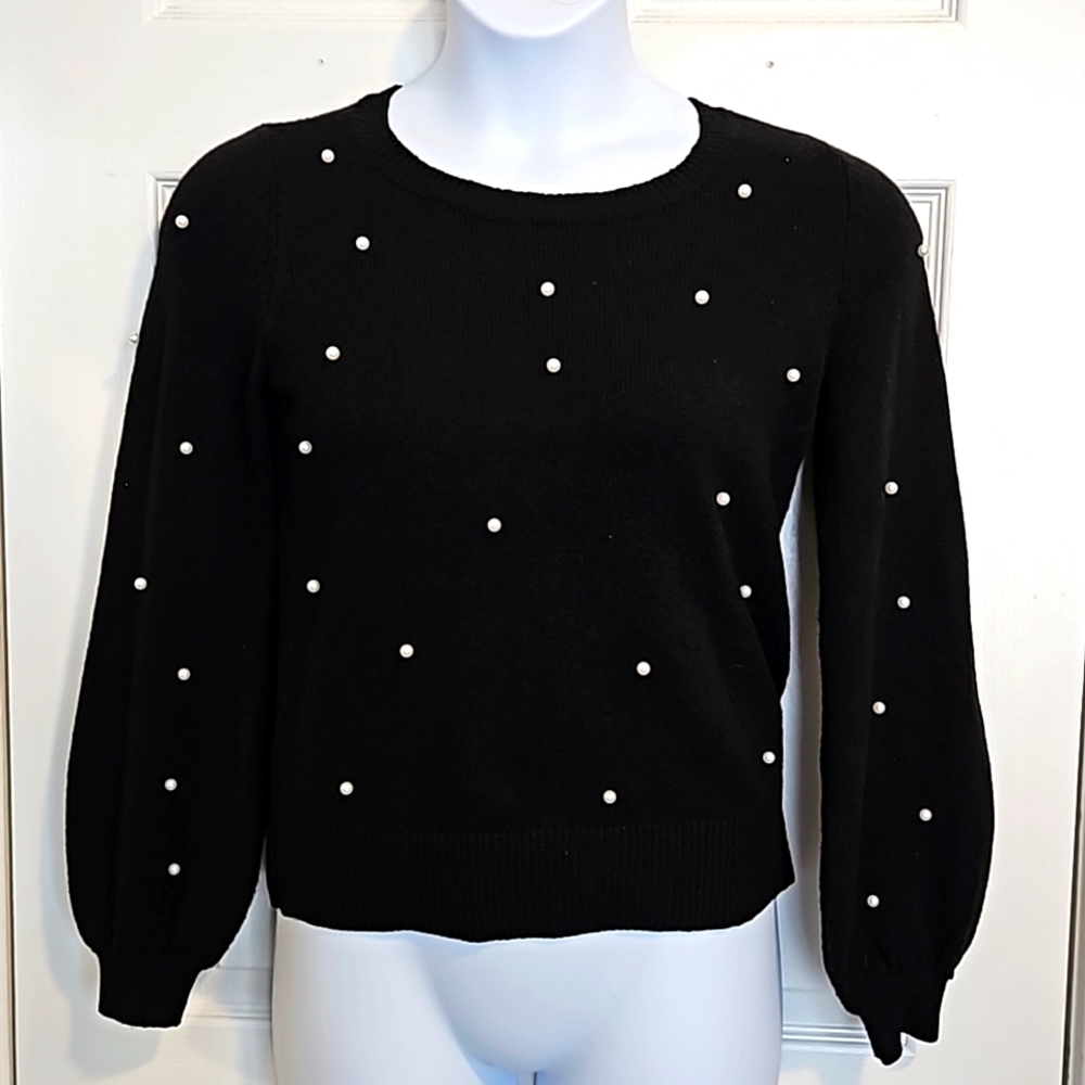 Loft, black, sweater, with faux pearls. Size S.